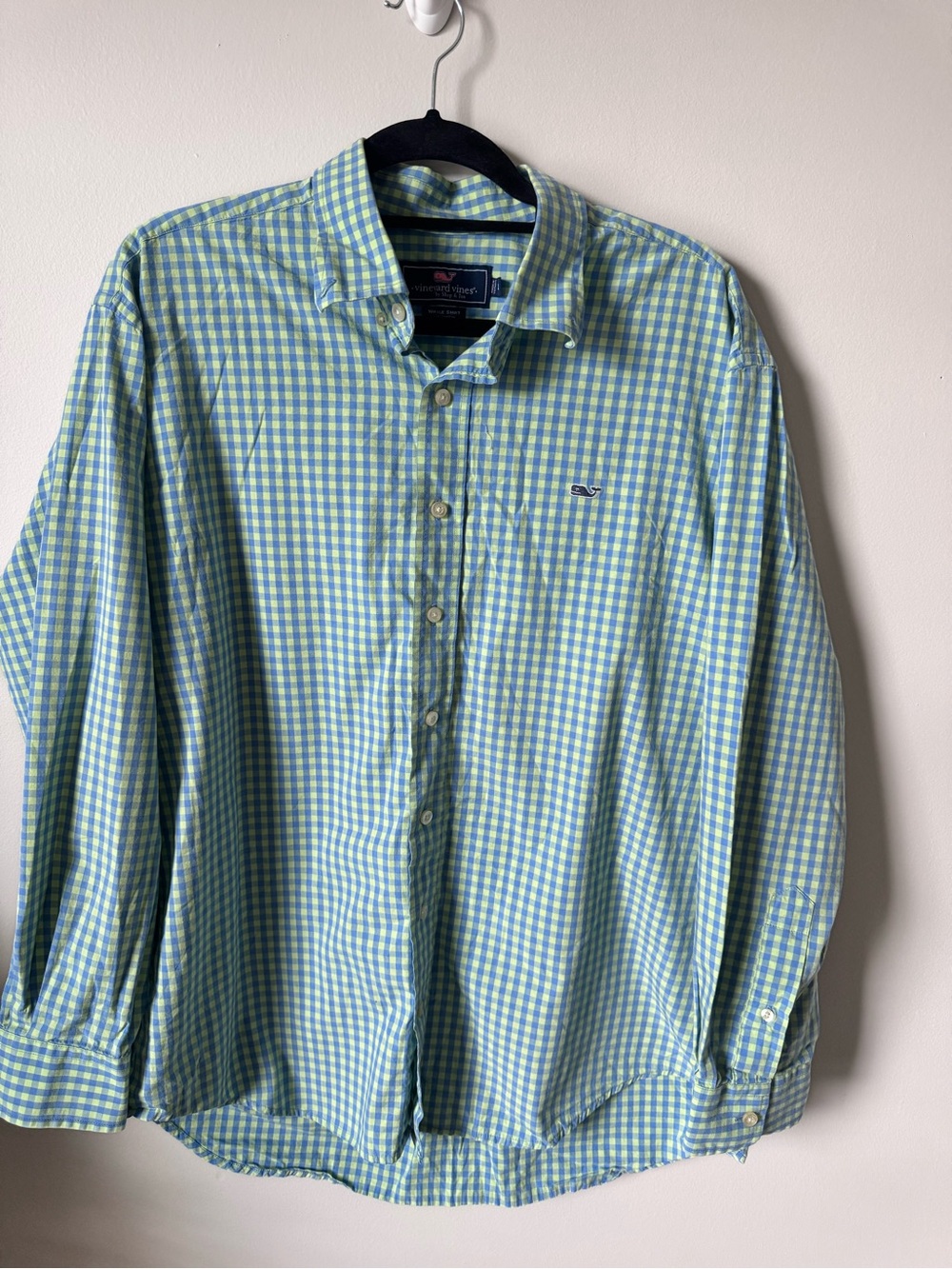 Vineyard Vines Men's Gingham Button-Down Shirt in Light Blue and Green